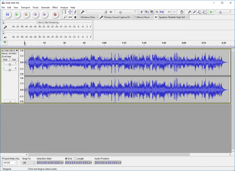 Audacity after audio is imported